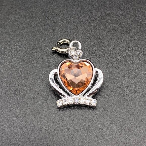 Jeweled Heart Rhinestone Crown Charm on Silver - Picture 6 of 9